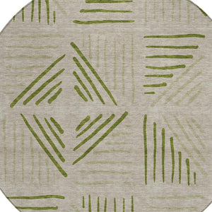 HomeRoots 8' Flax and Sage Round Area Rug - Stylish Geometric Design, Washable for Indoor & Outdoor Spaces 691018