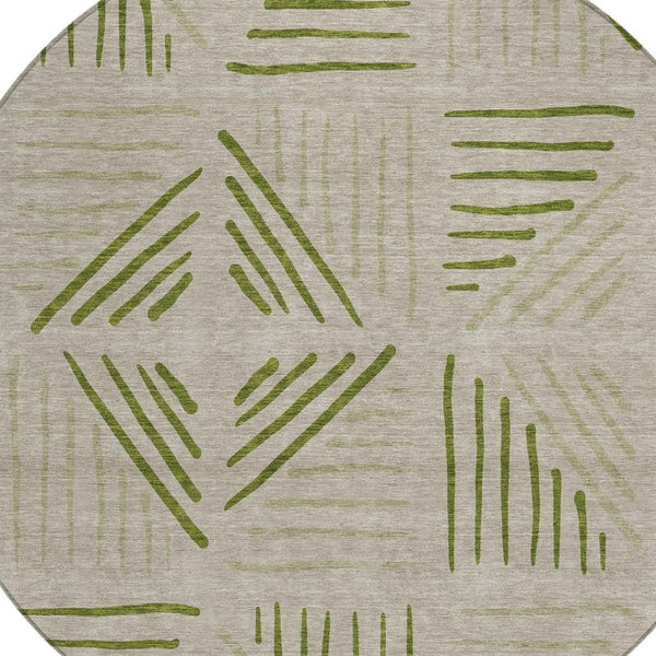 HomeRoots 8' Flax and Sage Round Area Rug - Stylish Geometric Design, Washable for Indoor & Outdoor Spaces 691018