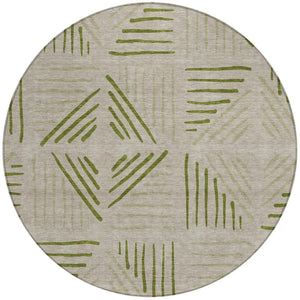 HomeRoots 8' Flax and Sage Round Area Rug - Stylish Geometric Design, Washable for Indoor & Outdoor Spaces 691018