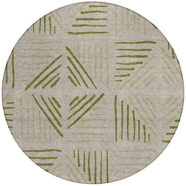 HomeRoots 8' Flax and Sage Round Area Rug - Stylish Geometric Design, Washable for Indoor & Outdoor Spaces 691018