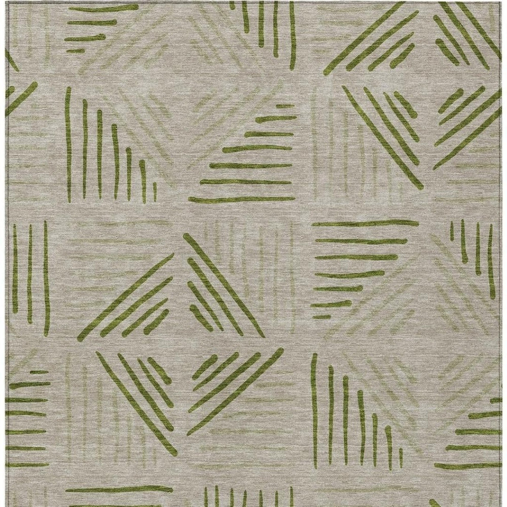 HomeRoots 8' X 10' Flax and Sage Geometric Washable Rug - Stylish, Durable, Indoor/Outdoor Essential for Every Home! 691019