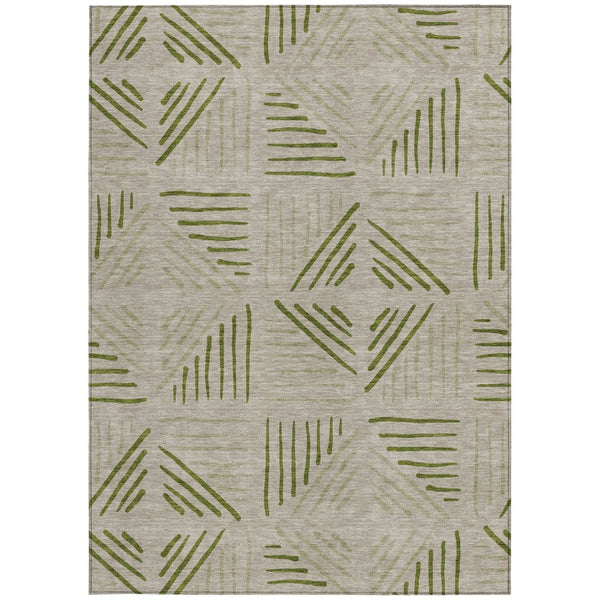 HomeRoots 8' X 10' Flax and Sage Geometric Washable Rug - Stylish, Durable, Indoor/Outdoor Essential for Every Home! 691019