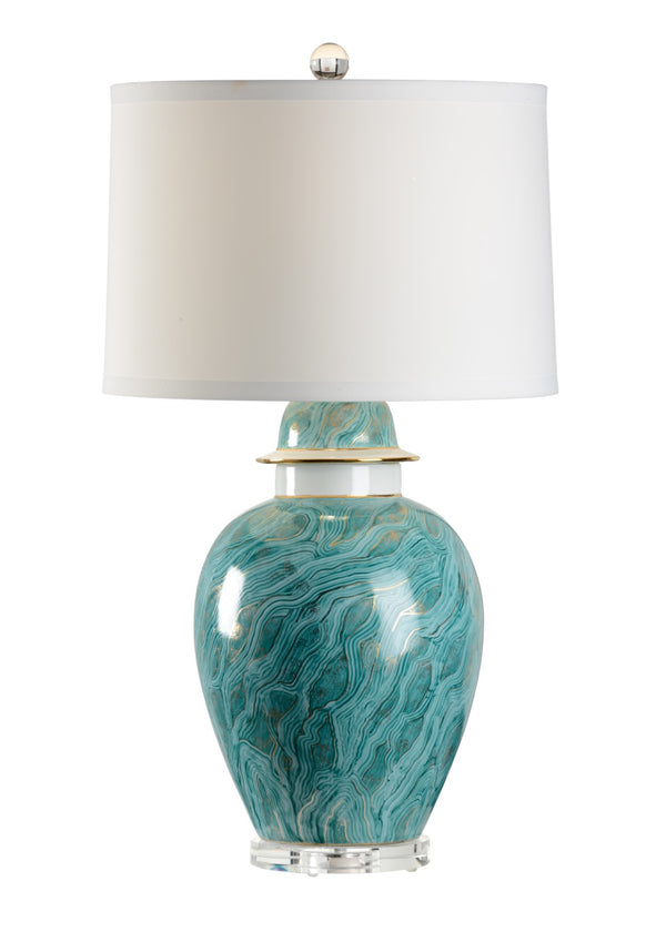 Chelsea House Green Hand-Painted Marblized Porcelain Urn Lamp With Gold Accents, Acrylic Base & Silk Shade — 32.5" 69102