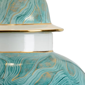 Chelsea House Green Hand-Painted Marblized Porcelain Urn Lamp With Gold Accents, Acrylic Base & Silk Shade — 32.5" 69102