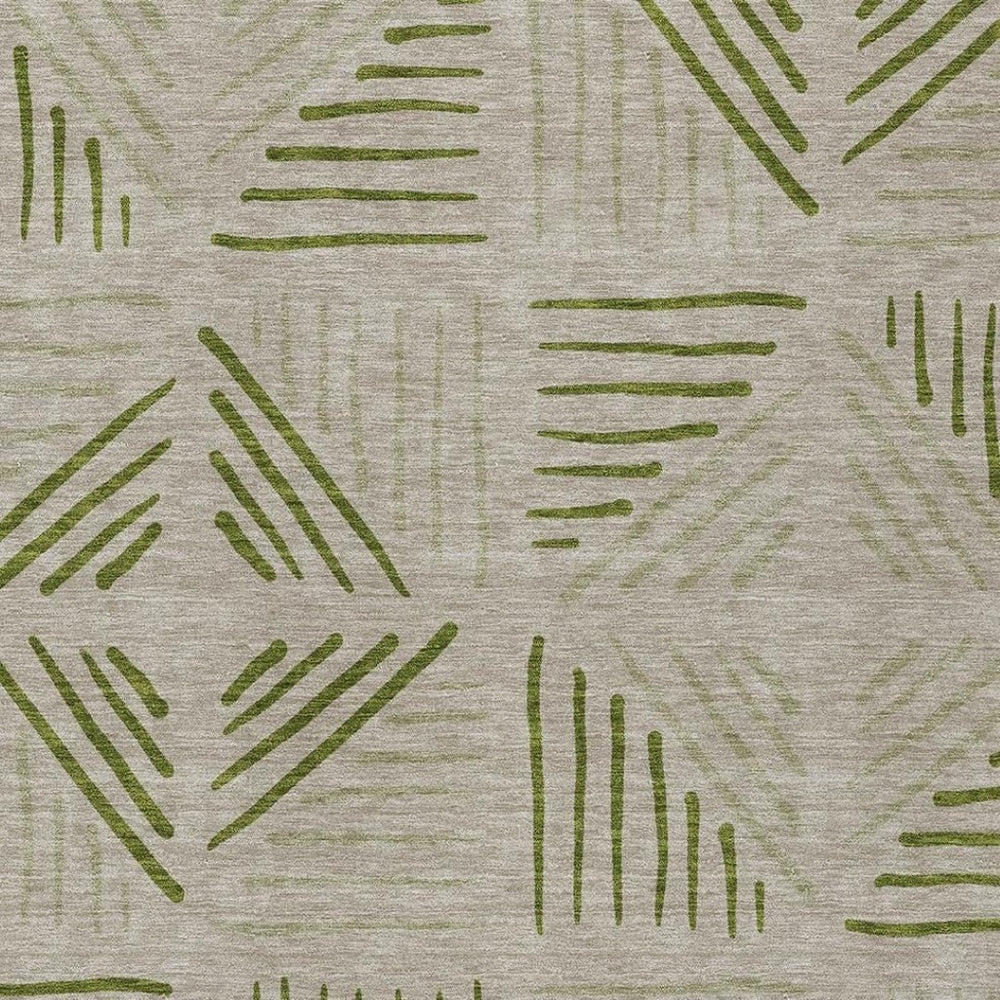 HomeRoots 9' Flax and Sage Geometric Area Rug - Washable, Durable Indoor/Outdoor Design for Modern Spaces 691020