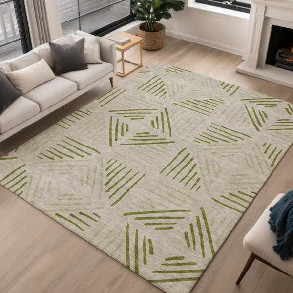 HomeRoots 10' X 14' Flax and Sage Geometric Indoor-Outdoor Area Rug - Stylish, Durable, and Easy to Clean! 691021