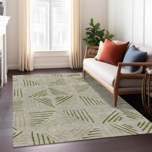 HomeRoots 10' X 14' Flax and Sage Geometric Indoor-Outdoor Area Rug - Stylish, Durable, and Easy to Clean! 691021