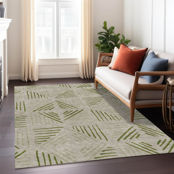 HomeRoots 10' X 14' Flax and Sage Geometric Indoor-Outdoor Area Rug - Stylish, Durable, and Easy to Clean! 691021