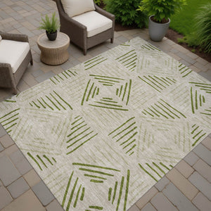 HomeRoots 10' X 14' Flax and Sage Geometric Indoor-Outdoor Area Rug - Stylish, Durable, and Easy to Clean! 691021