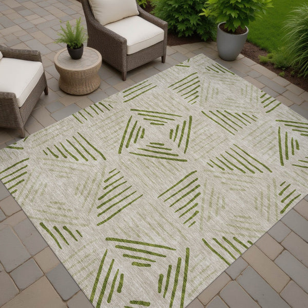 HomeRoots 10' X 14' Flax and Sage Geometric Indoor-Outdoor Area Rug - Stylish, Durable, and Easy to Clean! 691021
