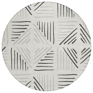 HomeRoots 8' Modern Ivory and Gray Geometric Washable Round Rug for Indoor-Outdoor Spaces, Durable & Stylish 691024