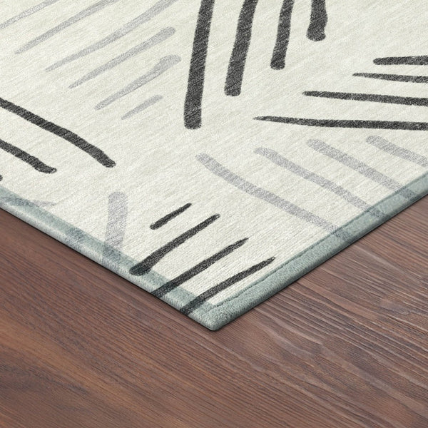 HomeRoots 8' Modern Ivory and Gray Geometric Washable Round Rug for Indoor-Outdoor Spaces, Durable & Stylish 691024