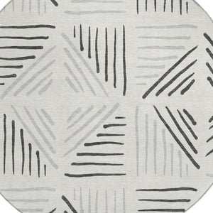 HomeRoots 8' Modern Ivory and Gray Geometric Washable Round Rug for Indoor-Outdoor Spaces, Durable & Stylish 691024