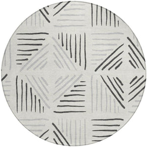 HomeRoots 8' Modern Ivory and Gray Geometric Washable Round Rug for Indoor-Outdoor Spaces, Durable & Stylish 691024