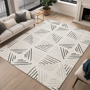 HomeRoots 10' Ivory and Gray Geometric Area Rug – Washable, Durable, Indoor/Outdoor Comfort for Modern Spaces 691027