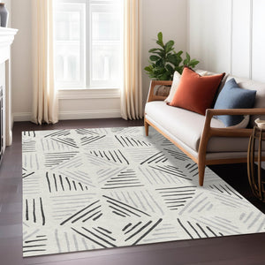 HomeRoots 10' Ivory and Gray Geometric Area Rug – Washable, Durable, Indoor/Outdoor Comfort for Modern Spaces 691027