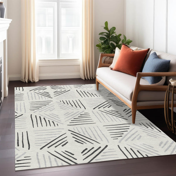 HomeRoots 10' Ivory and Gray Geometric Area Rug – Washable, Durable, Indoor/Outdoor Comfort for Modern Spaces 691027