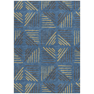 HomeRoots 5' X 8' Navy Blue and Gold Geometric Area Rug - Durable, Stylish, Washable for Indoor & Outdoor Use 691029