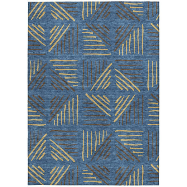 HomeRoots 5' X 8' Navy Blue and Gold Geometric Area Rug - Durable, Stylish, Washable for Indoor & Outdoor Use 691029