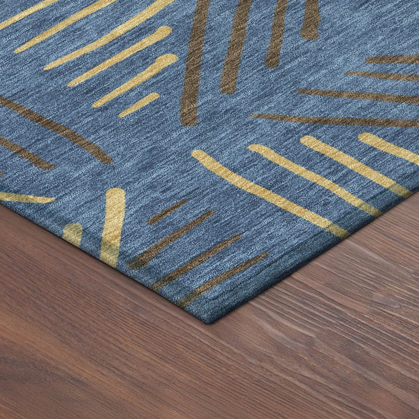 HomeRoots 8' Navy Blue and Gold Geometric Area Rug – Stylish, Washable, Indoor/Outdoor for High-Traffic Spaces 691030