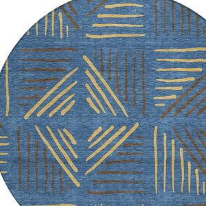 HomeRoots 8' Navy Blue and Gold Geometric Area Rug – Stylish, Washable, Indoor/Outdoor for High-Traffic Spaces 691030