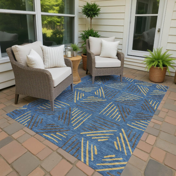 HomeRoots 8' X 10' Navy Blue & Gold Geometric Area Rug - Washable, Durable for Indoor & Outdoor Spaces 691031