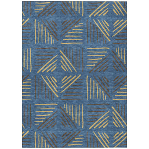 HomeRoots 8' X 10' Navy Blue & Gold Geometric Area Rug - Washable, Durable for Indoor & Outdoor Spaces 691031