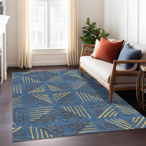 HomeRoots 8' X 10' Navy Blue & Gold Geometric Area Rug - Washable, Durable for Indoor & Outdoor Spaces 691031