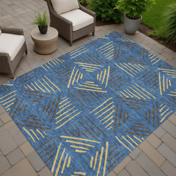HomeRoots 8' X 10' Navy Blue & Gold Geometric Area Rug - Washable, Durable for Indoor & Outdoor Spaces 691031