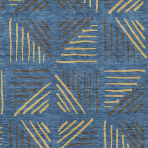 HomeRoots 9' Navy Blue and Gold Geometric Area Rug – Washable, Durable, Indoor/Outdoor, Stain-Resistant Design 691032