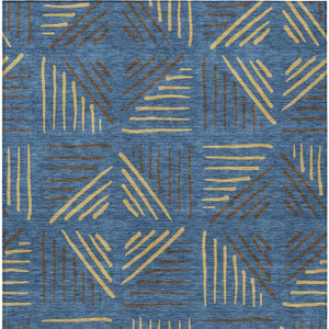 HomeRoots 9' Navy Blue and Gold Geometric Area Rug – Washable, Durable, Indoor/Outdoor, Stain-Resistant Design 691032