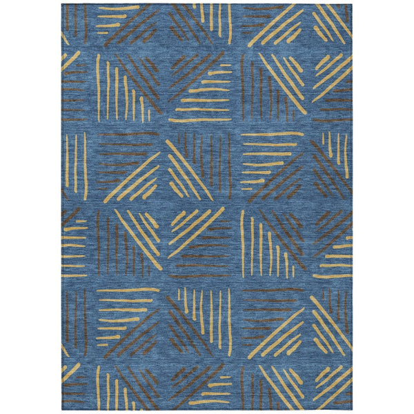 HomeRoots 9' Navy Blue and Gold Geometric Area Rug – Washable, Durable, Indoor/Outdoor, Stain-Resistant Design 691032
