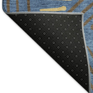 HomeRoots 9' Navy Blue and Gold Geometric Area Rug – Washable, Durable, Indoor/Outdoor, Stain-Resistant Design 691032