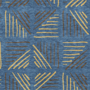 HomeRoots 10' Navy Blue and Gold Geometric Area Rug – Washable, Durable, Stylish for Indoor/Outdoor Spaces 691033
