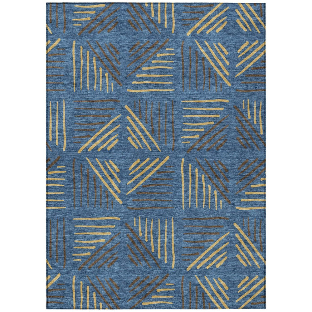 HomeRoots 10' Navy Blue and Gold Geometric Area Rug – Washable, Durable, Stylish for Indoor/Outdoor Spaces 691033