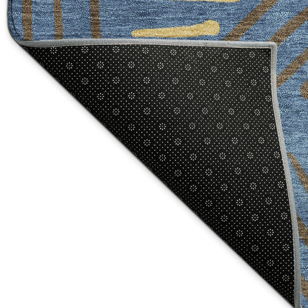 HomeRoots 10' Navy Blue and Gold Geometric Area Rug – Washable, Durable, Stylish for Indoor/Outdoor Spaces 691033