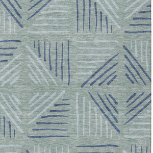 HomeRoots 5' Aqua and Blue Geometric Washable Indoor Outdoor Area Rug - Durable, Stylish, Easy-Care Design! 691035