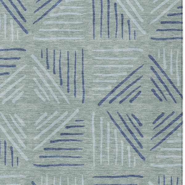 HomeRoots 5' Aqua and Blue Geometric Washable Indoor Outdoor Area Rug - Durable, Stylish, Easy-Care Design! 691035