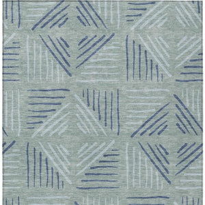 HomeRoots 5' Aqua and Blue Geometric Washable Indoor Outdoor Area Rug - Durable, Stylish, Easy-Care Design! 691035