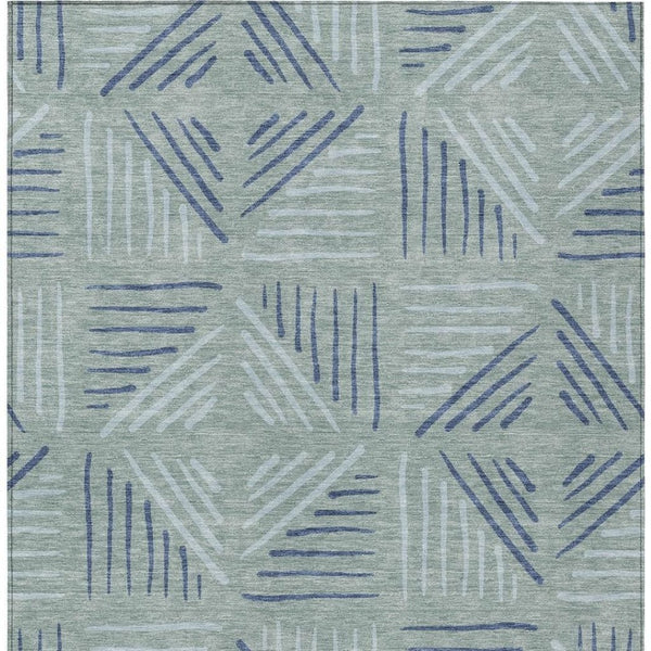 HomeRoots 5' Aqua and Blue Geometric Washable Indoor Outdoor Area Rug - Durable, Stylish, Easy-Care Design! 691035