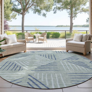 HomeRoots 8' Aqua and Blue Round Geometric Indoor-Outdoor Area Rug - Stylish, Durable, Washable & Versatile! 691036