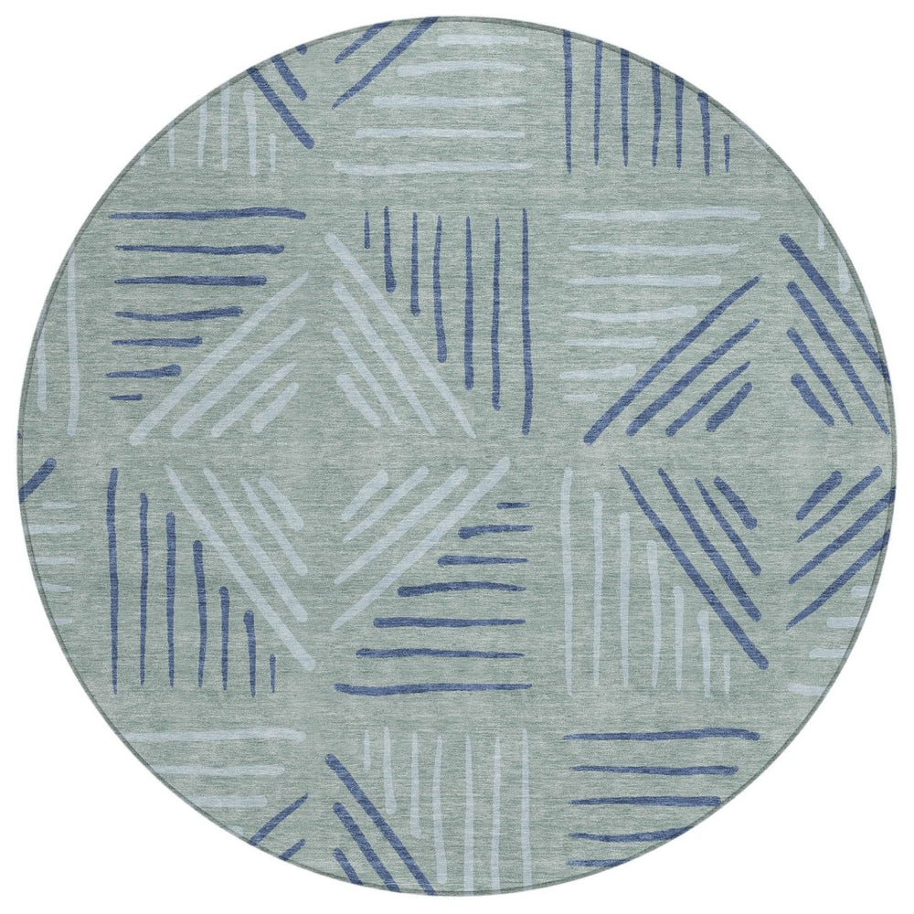 HomeRoots 8' Aqua and Blue Round Geometric Indoor-Outdoor Area Rug - Stylish, Durable, Washable & Versatile! 691036