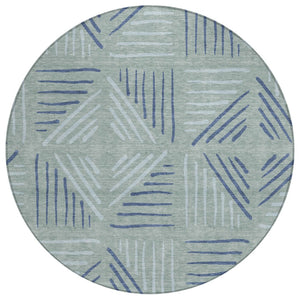 HomeRoots 8' Aqua and Blue Round Geometric Indoor-Outdoor Area Rug - Stylish, Durable, Washable & Versatile! 691036