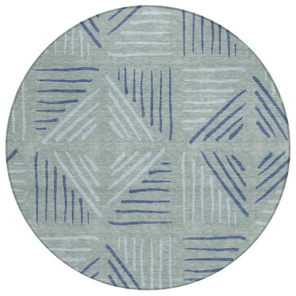 HomeRoots 8' Aqua and Blue Round Geometric Indoor-Outdoor Area Rug - Stylish, Durable, Washable & Versatile! 691036