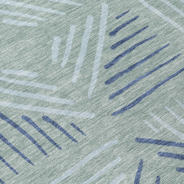 HomeRoots 8' Aqua and Blue Round Geometric Indoor-Outdoor Area Rug - Stylish, Durable, Washable & Versatile! 691036