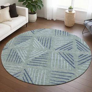 HomeRoots 8' Aqua and Blue Round Geometric Indoor-Outdoor Area Rug - Stylish, Durable, Washable & Versatile! 691036
