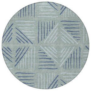 HomeRoots 8' Aqua and Blue Round Geometric Indoor-Outdoor Area Rug - Stylish, Durable, Washable & Versatile! 691036