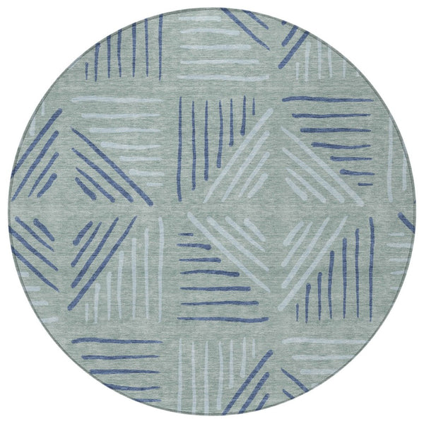 HomeRoots 8' Aqua and Blue Round Geometric Indoor-Outdoor Area Rug - Stylish, Durable, Washable & Versatile! 691036
