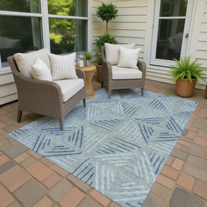 HomeRoots 8' X 10' Aqua and Blue Geometric Indoor Outdoor Area Rug - Durable, Washable, Stylish & Versatile! 691037