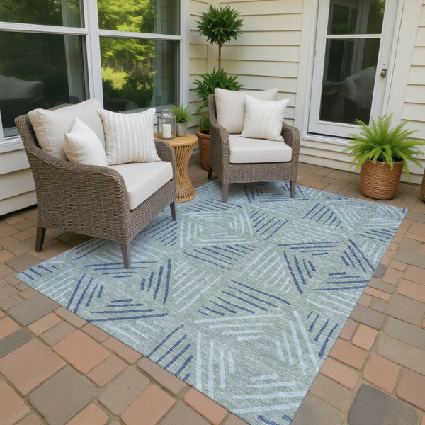 HomeRoots 8' X 10' Aqua and Blue Geometric Indoor Outdoor Area Rug - Durable, Washable, Stylish & Versatile! 691037